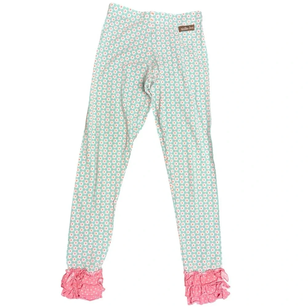 Matilda Jane Dance With Me Ruffle Leggings Girls Size 10 Floral Mint Pink